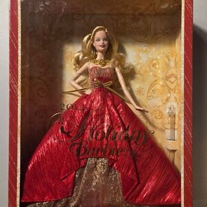 Mattel 2014 Holiday Barbie Doll Red Gold Gown Collector Edition BDH13